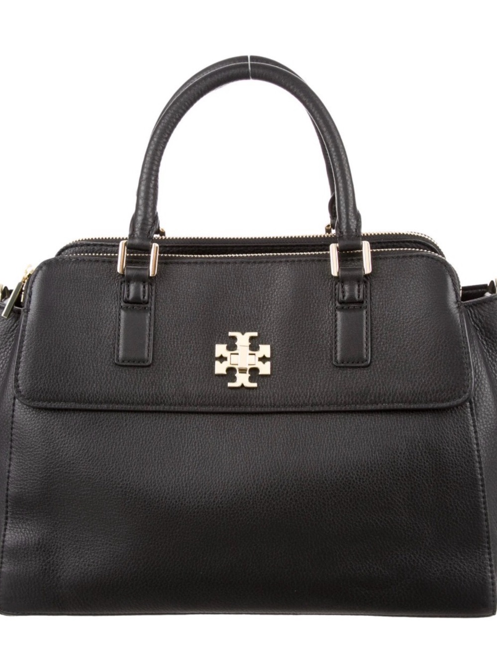 Tory Burch Mercer Dome Bag Black Leather Top-Handle Satchel with Gold Logo